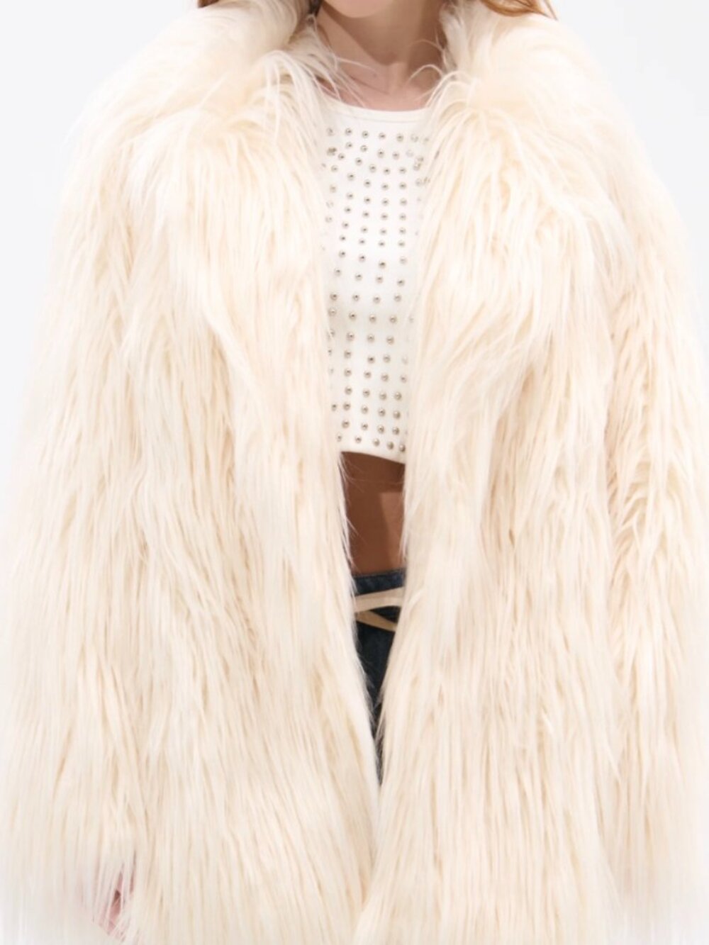 NWT Azalea Wang Breckenridge CREAM Faux Fur Coat Size Large / Y2K Maximalism - Picture 13 of 13